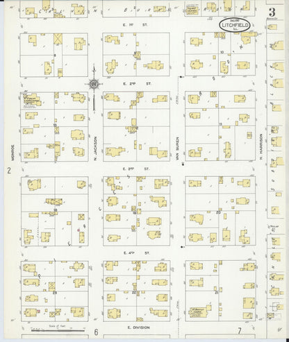 Sanborn Fire Insurance Map from Litchfield, Montgomery County, Illinois (1910), Sheet #0003 - Complete Map Set gallery image, historic Sanborn map, vintage wall art, Illinois Illinois