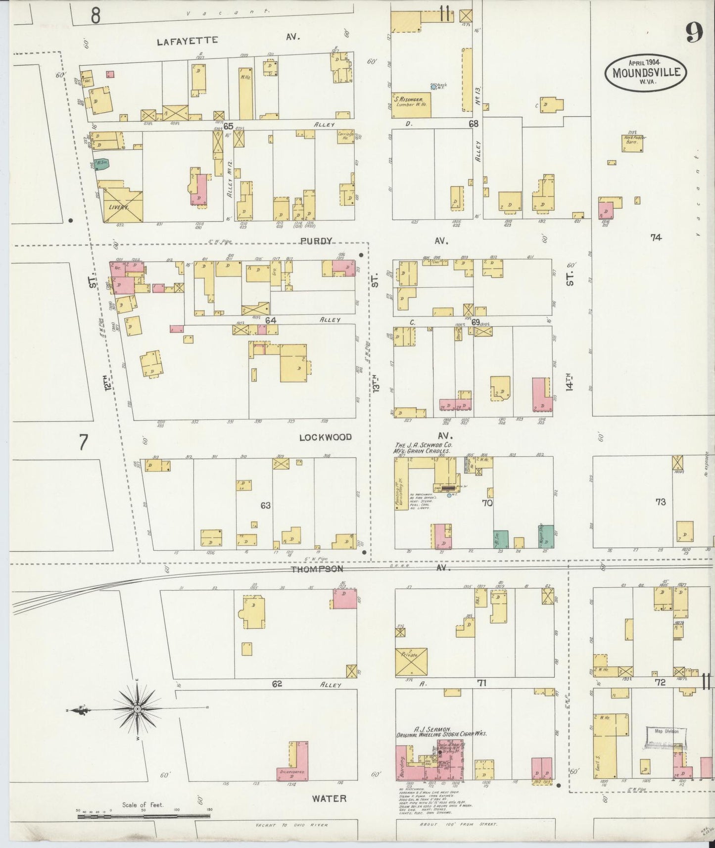 Sanborn Fire Insurance Map from Moundsville, Marshall County, West Virginia (1904), Sheet #0009 - Complete Map Set gallery image, historic Sanborn map, vintage wall art, West Virginia West Virginia