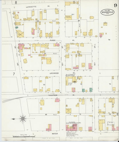 Sanborn Fire Insurance Map from Moundsville, Marshall County, West Virginia (1904), Sheet #0009 - Complete Map Set gallery image, historic Sanborn map, vintage wall art, West Virginia West Virginia