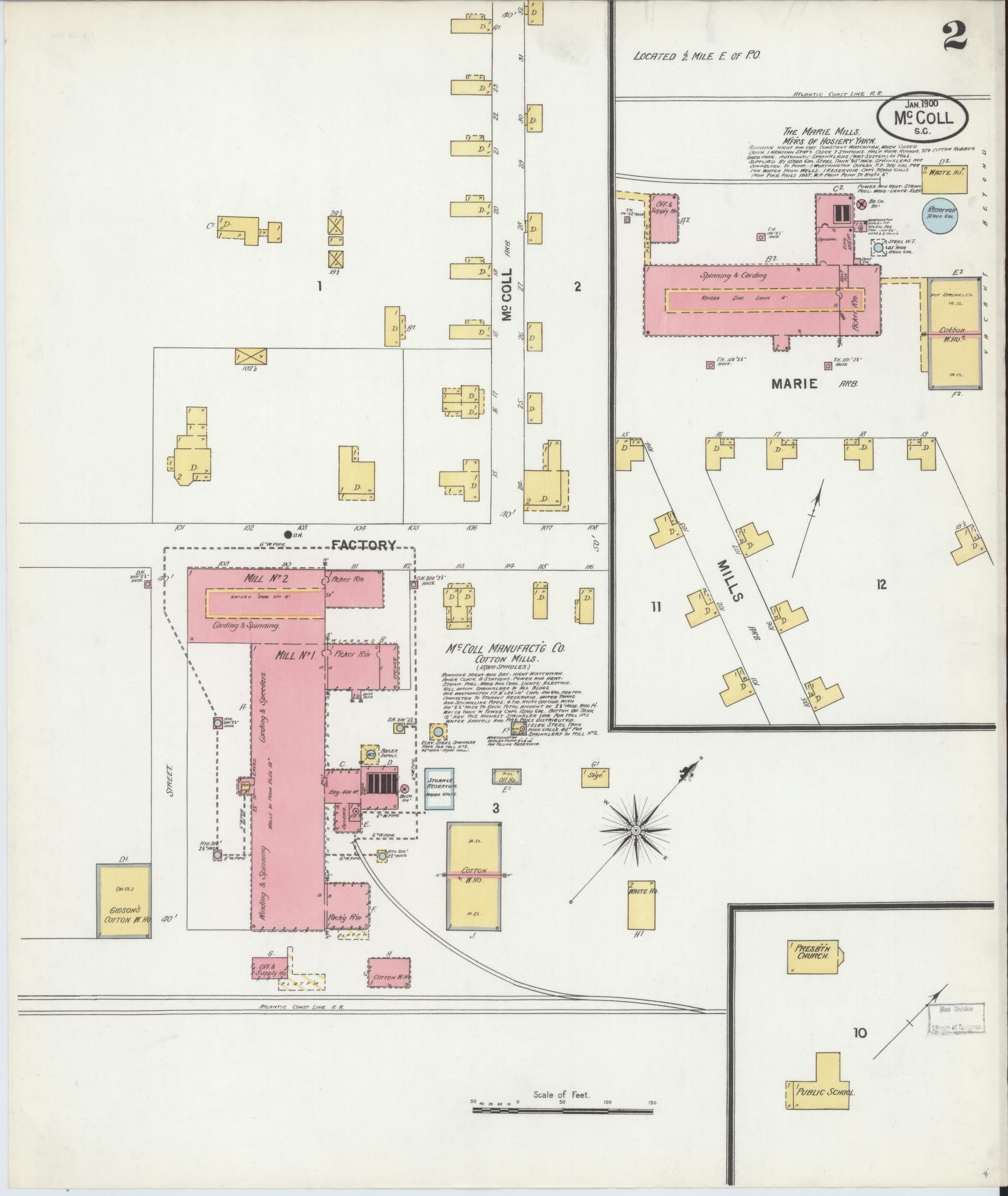 Sanborn Fire Insurance Map from McColl, Marlboro County, South Carolina (1900), Sheet #0002 - Complete Map Set gallery image, historic Sanborn map, vintage wall art, South Carolina South Carolina