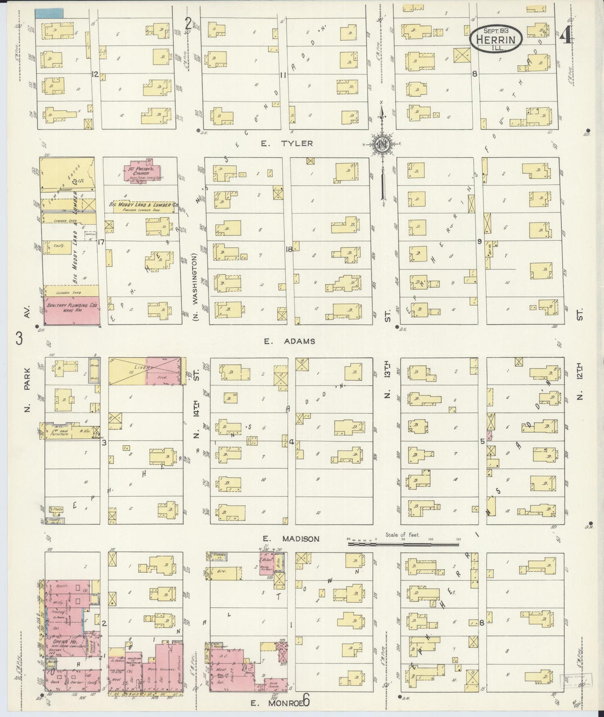 Sanborn Fire Insurance Map from Herrin, Williamson County, Illinois (1913), Sheet #0004 - Complete Map Set gallery image, historic Sanborn map, vintage wall art, Illinois Illinois