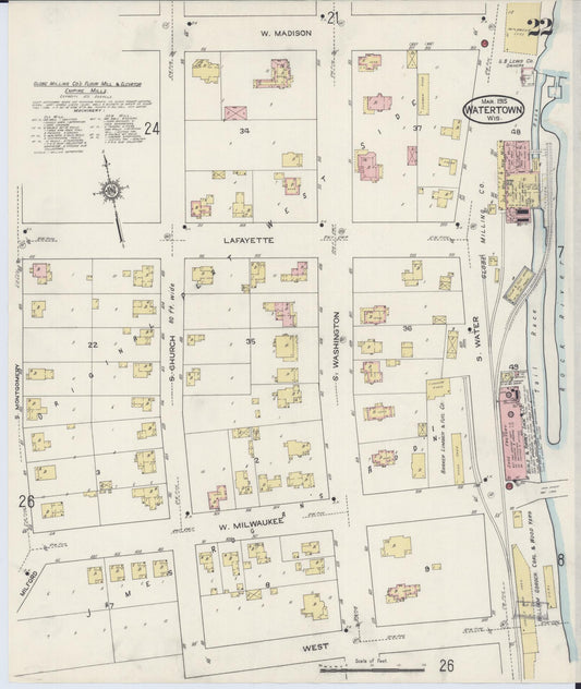Sanborn Fire Insurance Map from Watertown, Jefferson County, Wisconsin (1915), Sheet #0023 - Historic Sanborn Fire Insurance Map Print, vintage old map wall art, antique decor, genealogy gift, Wisconsin Wisconsin map