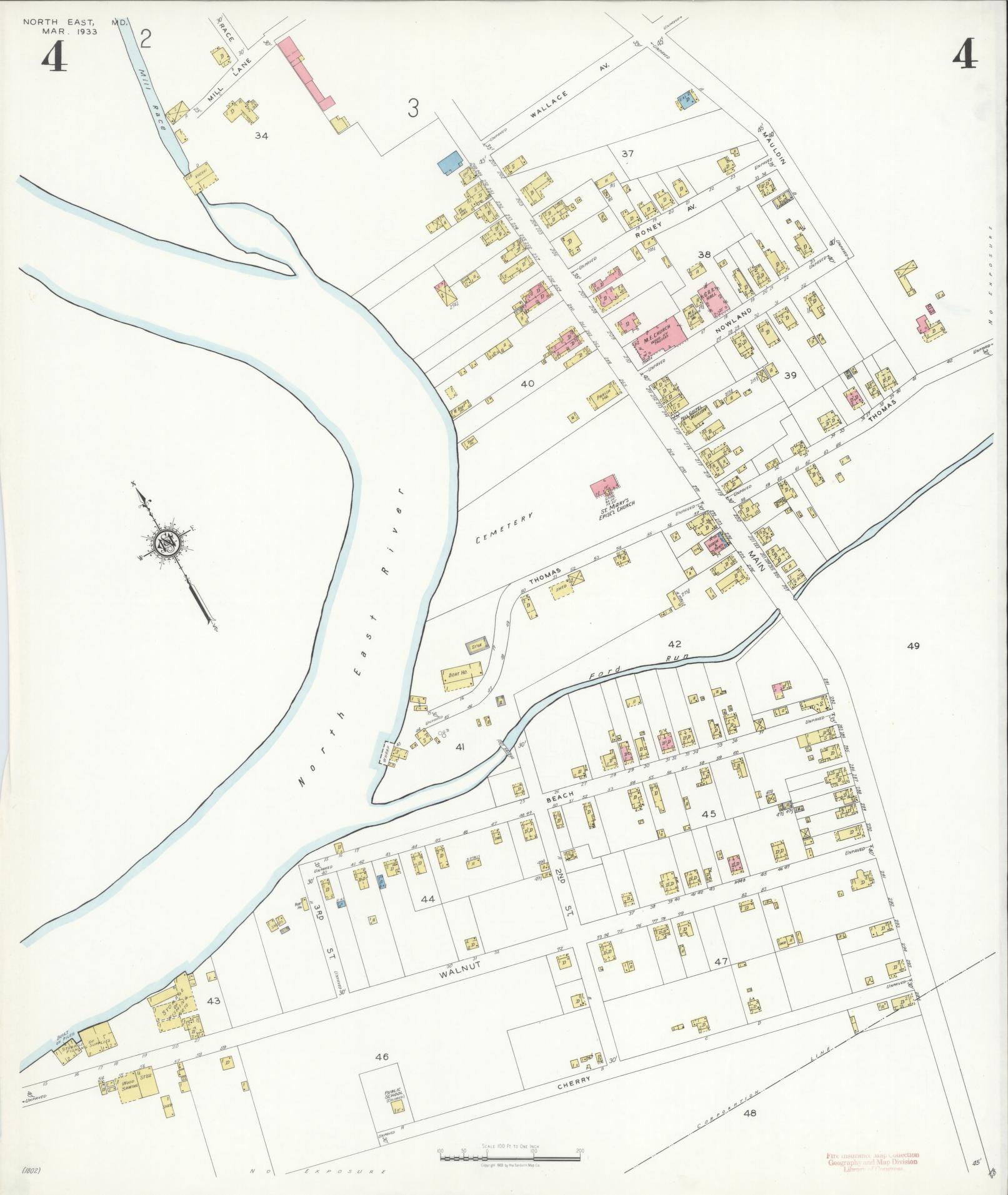 Sanborn Fire Insurance Map from North East, Cecil County, Maryland (1933), Sheet #0004 - Historic Sanborn Fire Insurance Map Print, vintage old map wall art, antique decor, genealogy gift, Maryland Maryland map