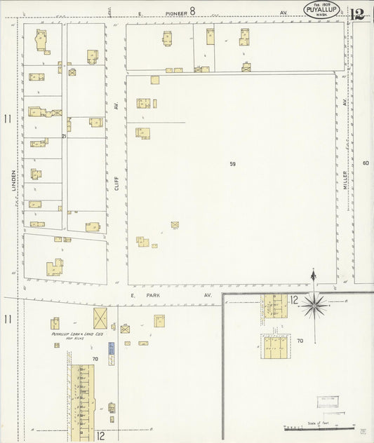Sanborn Fire Insurance Map from Puyallup, Pierce County, Washington (1909), Sheet #0012 - Historic Sanborn Fire Insurance Map Print, vintage old map wall art, antique decor, genealogy gift, Washington Washington map