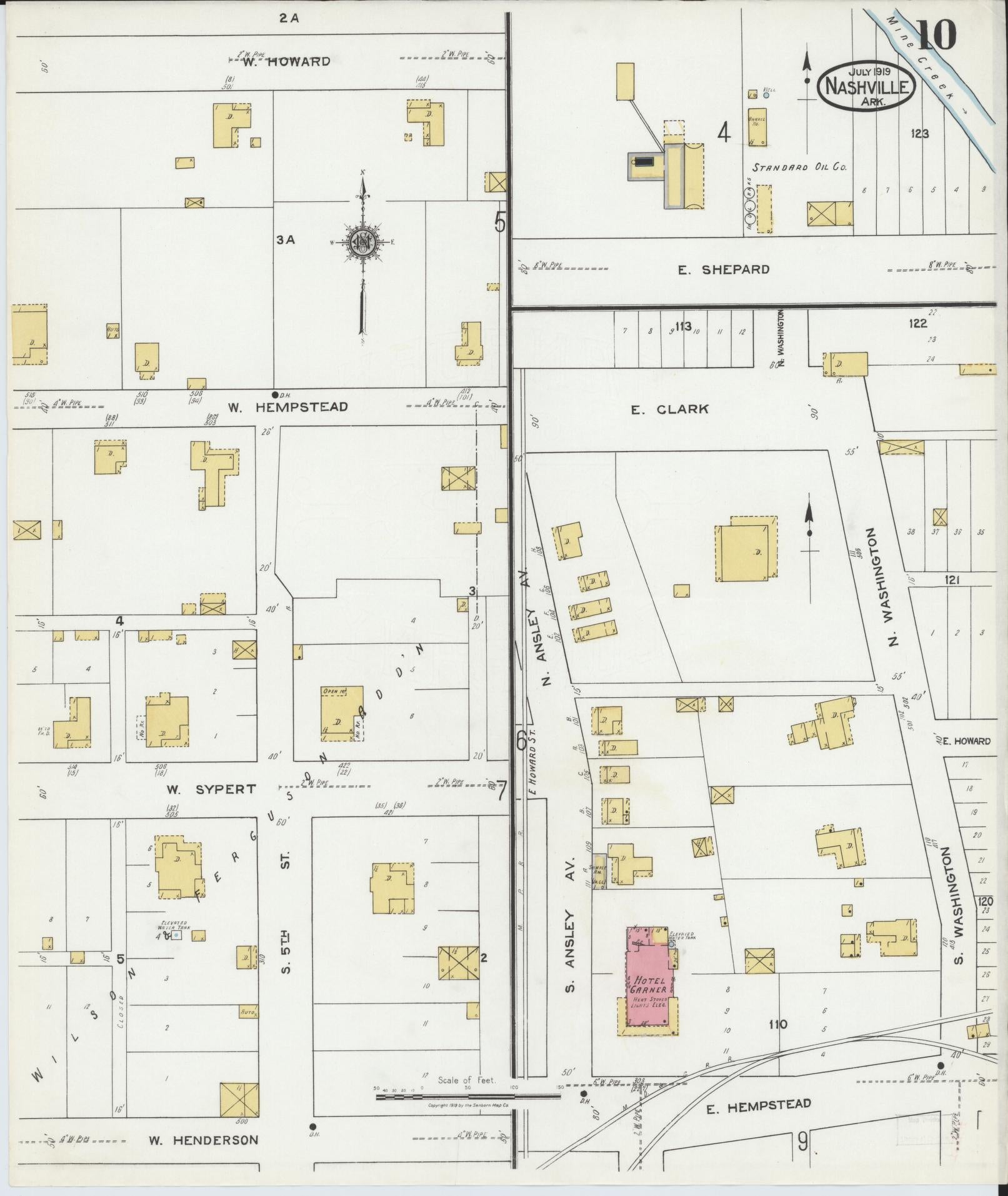 Sanborn Fire Insurance Map from Nashville, Howard County, Arkansas (1919), Sheet #0010 - Historic Sanborn Fire Insurance Map Print, vintage old map wall art, antique decor, genealogy gift, Arkansas Arkansas map