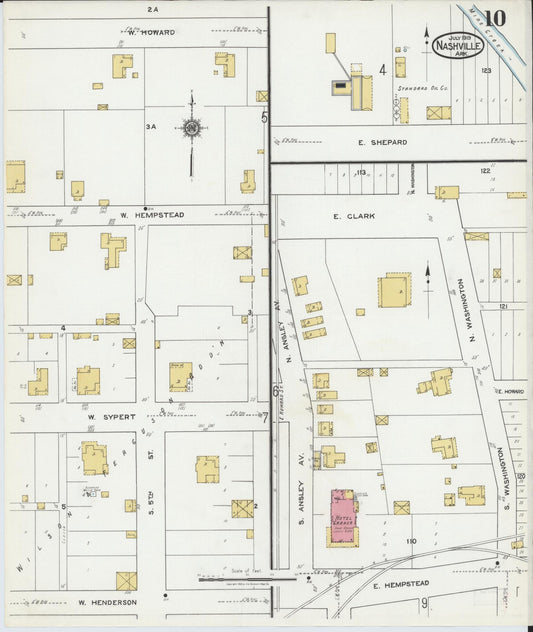 Sanborn Fire Insurance Map from Nashville, Howard County, Arkansas (1919), Sheet #0010 - Historic Sanborn Fire Insurance Map Print, vintage old map wall art, antique decor, genealogy gift, Arkansas Arkansas map