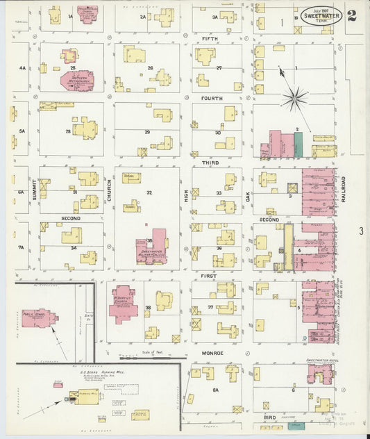 Sanborn Fire Insurance Map from Sweetwater, Monroe County, Tennessee (1907), Sheet #0002 - Historic Sanborn Fire Insurance Map Print, vintage old map wall art, antique decor, genealogy gift, Tennessee Tennessee map