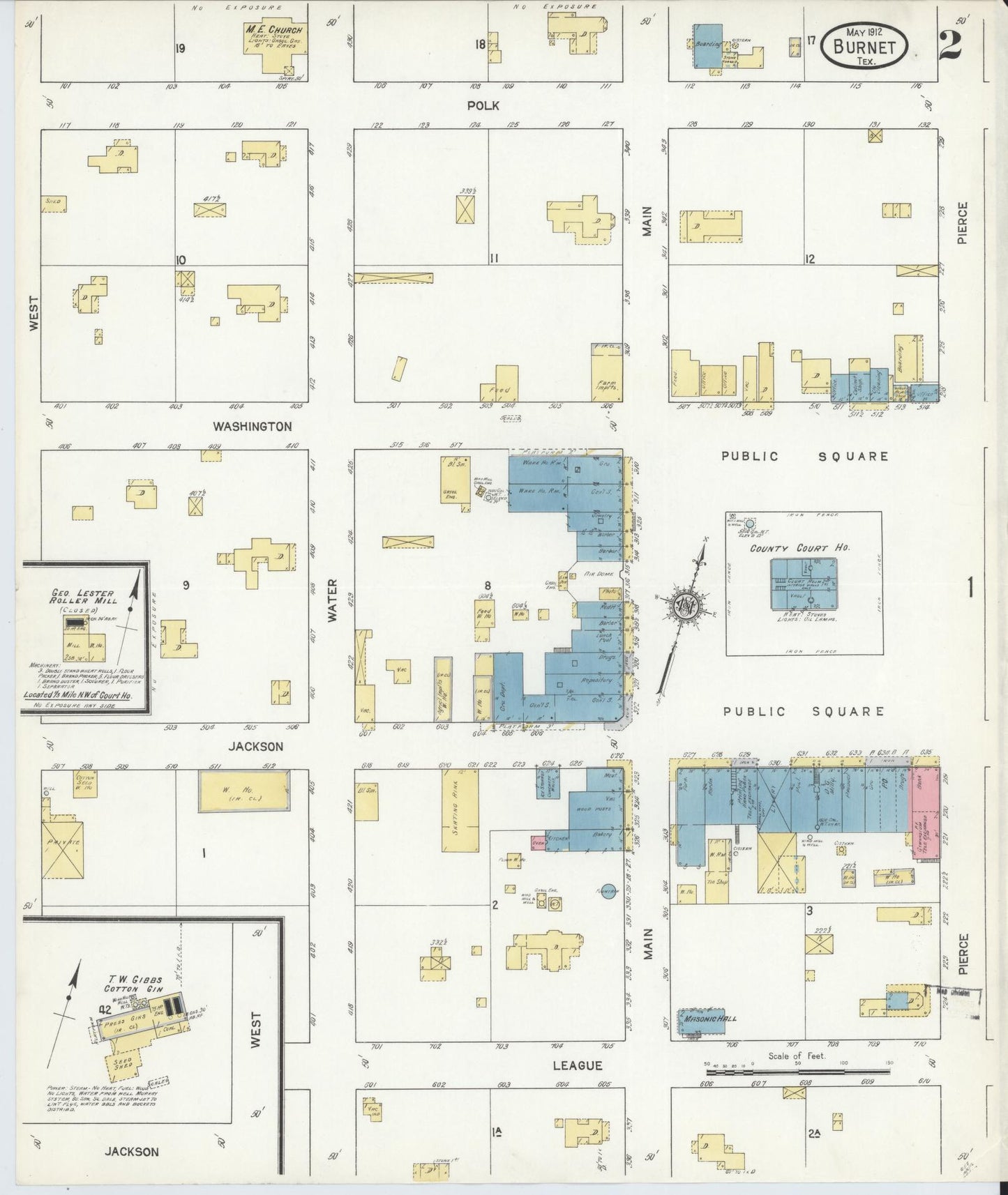 Sanborn Fire Insurance Map from Burnet, Burnet County, Texas (1912), Sheet #0002 - Historic Sanborn Fire Insurance Map Print, vintage old map wall art, antique decor, genealogy gift, Texas Texas map