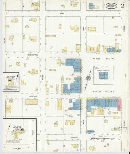 Sanborn Fire Insurance Map from Burnet, Burnet County, Texas (1912), Sheet #0002 - Historic Sanborn Fire Insurance Map Print, vintage old map wall art, antique decor, genealogy gift, Texas Texas map