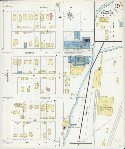 Sanborn Fire Insurance Map from Kankakee, Kankakee County, Illinois (1907), Sheet #0019 - Historic Sanborn Fire Insurance Map Print, vintage old map wall art, antique decor, genealogy gift, Illinois Illinois map