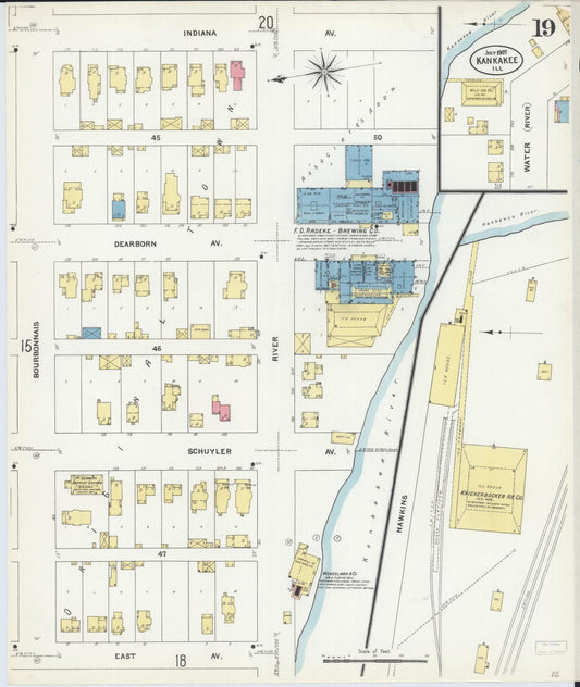 Sanborn Fire Insurance Map from Kankakee, Kankakee County, Illinois (1907), Sheet #0019 - Historic Sanborn Fire Insurance Map Print, vintage old map wall art, antique decor, genealogy gift, Illinois Illinois map