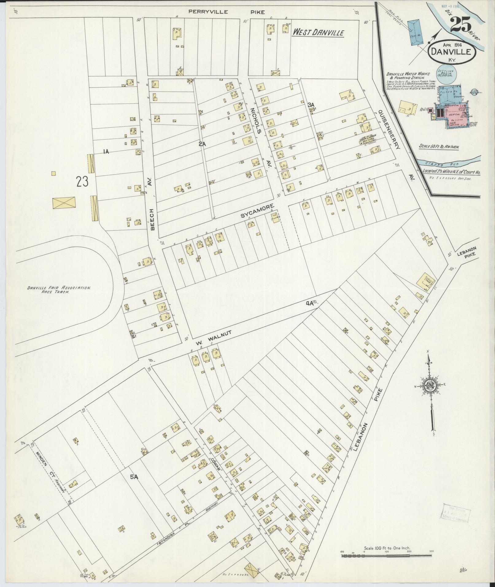 Sanborn Fire Insurance Map from Danville, Boyle County, Kentucky (1914), Sheet #0025 - Complete Map Set gallery image, historic Sanborn map, vintage wall art, Kentucky Kentucky