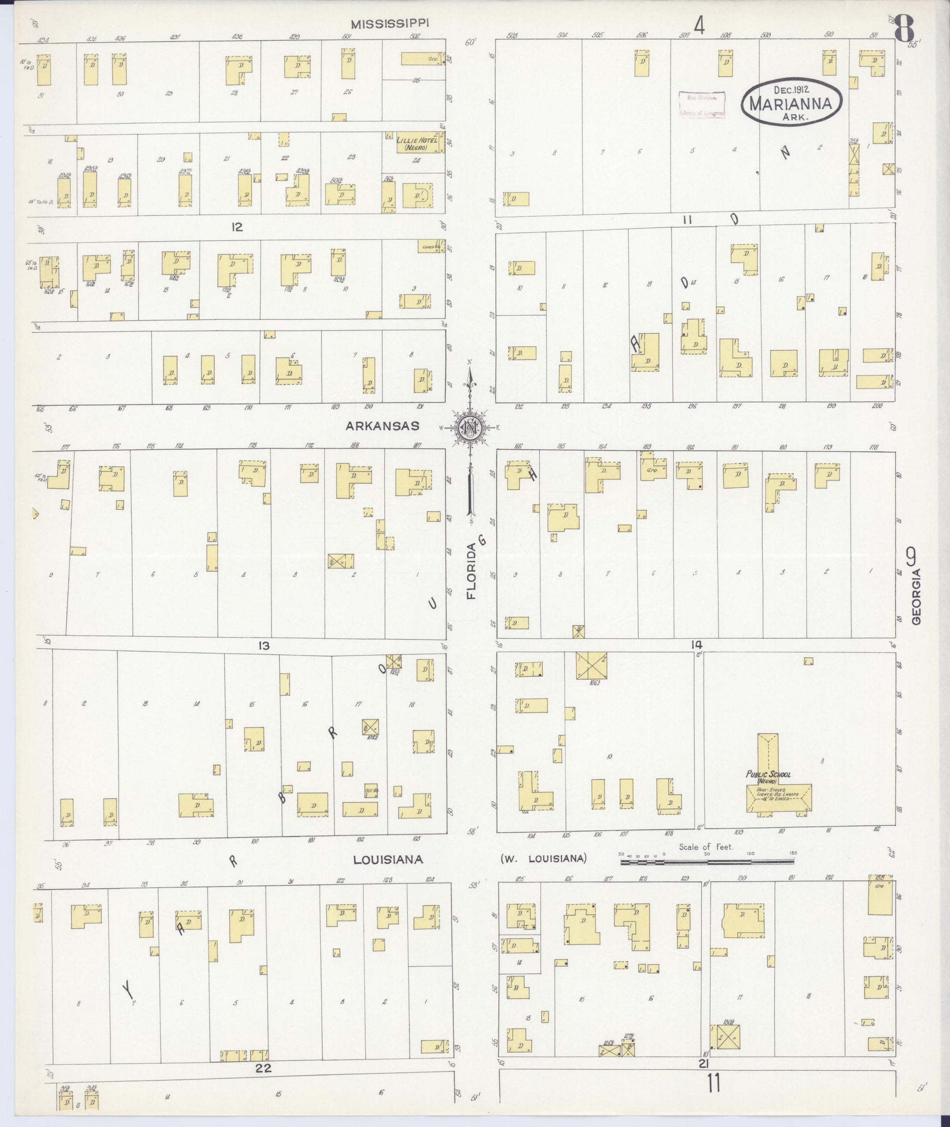 Sanborn Fire Insurance Map from Marianna, Lee County, Arkansas (1912), Sheet #0008 - Complete Map Set gallery image, historic Sanborn map, vintage wall art, Arkansas Arkansas