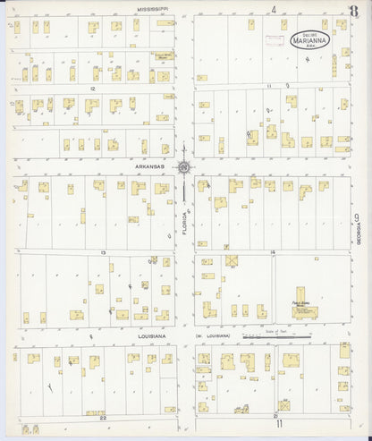 Sanborn Fire Insurance Map from Marianna, Lee County, Arkansas (1912), Sheet #0008 - Complete Map Set gallery image, historic Sanborn map, vintage wall art, Arkansas Arkansas