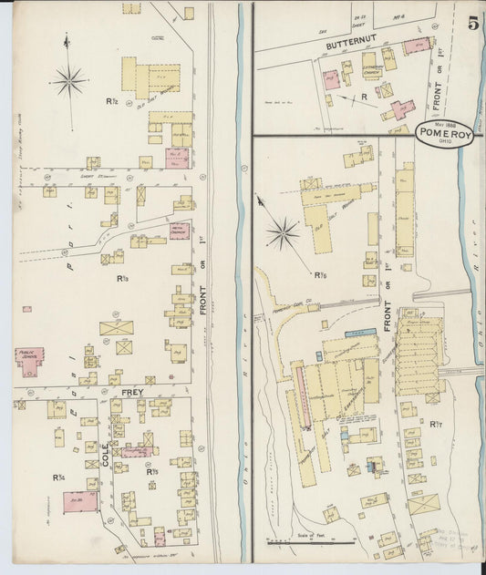 Sanborn Fire Insurance Map from Pomeroy, Meigs County, Ohio (1888), Sheet #0005 - Historic Sanborn Fire Insurance Map Print, vintage old map wall art, antique decor, genealogy gift, Ohio Ohio map
