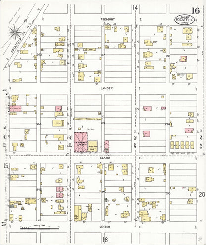 Sanborn Fire Insurance Map from Pocatello, Bannock County, Idaho (1907), Sheet #0016 - Complete Map Set gallery image, historic Sanborn map, vintage wall art, Idaho Idaho