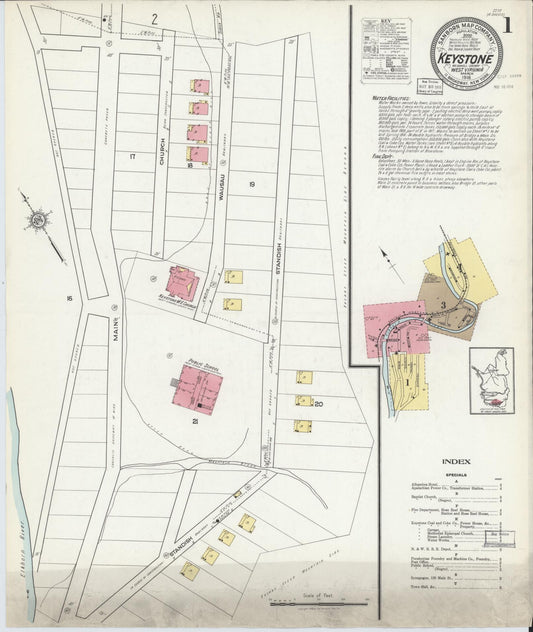Sanborn Fire Insurance Map from Keystone, Mcdowell County, West Virginia (1918), Sheet #0001 - Complete Map Set gallery image, historic Sanborn map, vintage wall art, West Virginia West Virginia