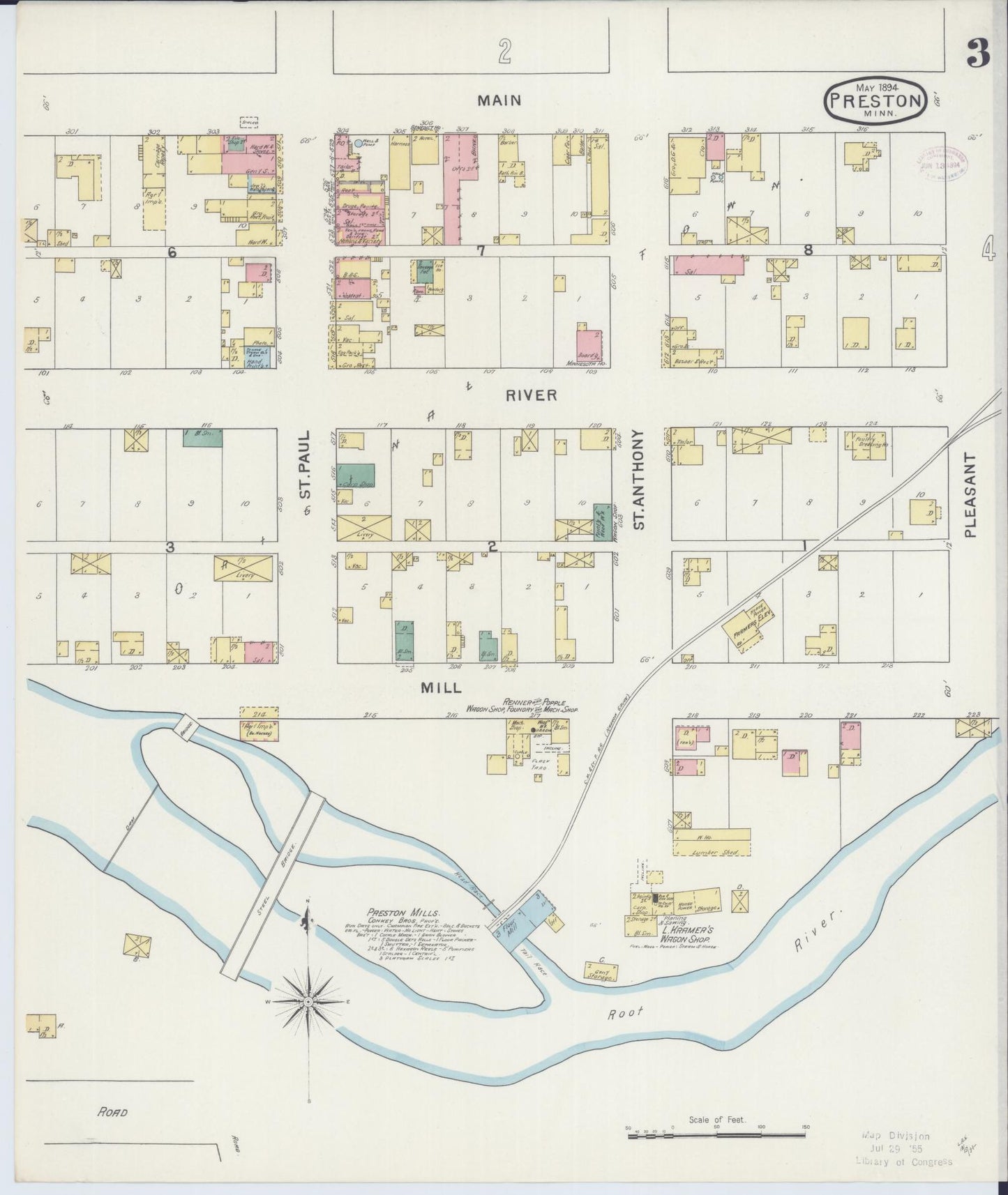 Sanborn Fire Insurance Map from Preston, Fillmore County, Minnesota (1894), Sheet #0003 - Historic Sanborn Fire Insurance Map Print, vintage old map wall art, antique decor, genealogy gift, Minnesota Minnesota map