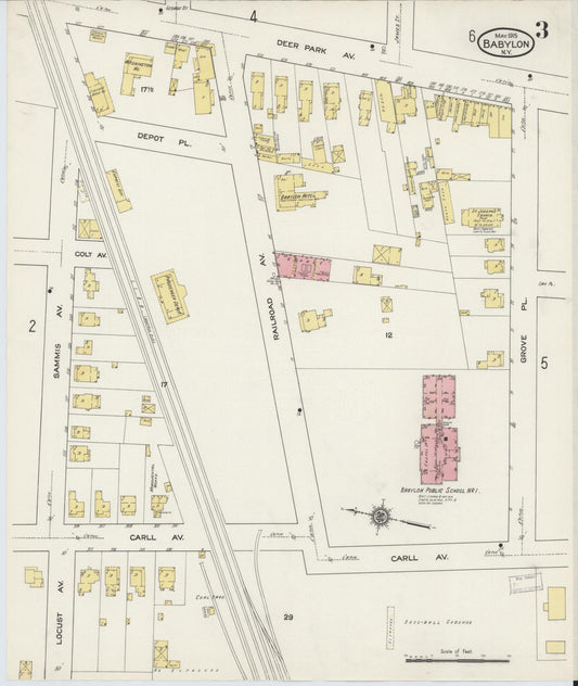 Sanborn Fire Insurance Map from Babylon, Suffolk County, New York (1915), Sheet #0003 - Historic Sanborn Fire Insurance Map Print, vintage old map wall art, antique decor, genealogy gift, New York New York map
