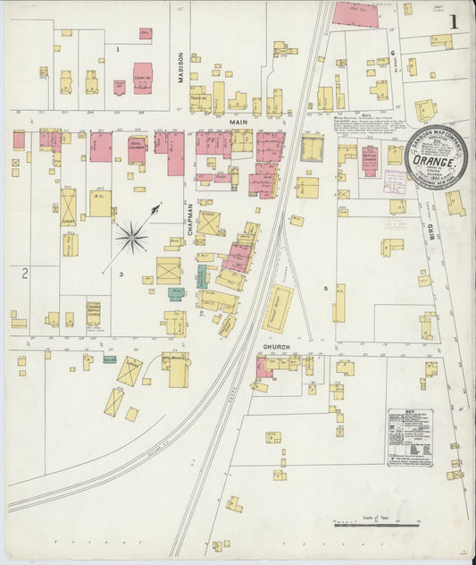 Sanborn Fire Insurance Map from Orange, Orange County, Virginia (1905), Sheet #0001 - Complete Map Set gallery image, historic Sanborn map, vintage wall art, Virginia Virginia