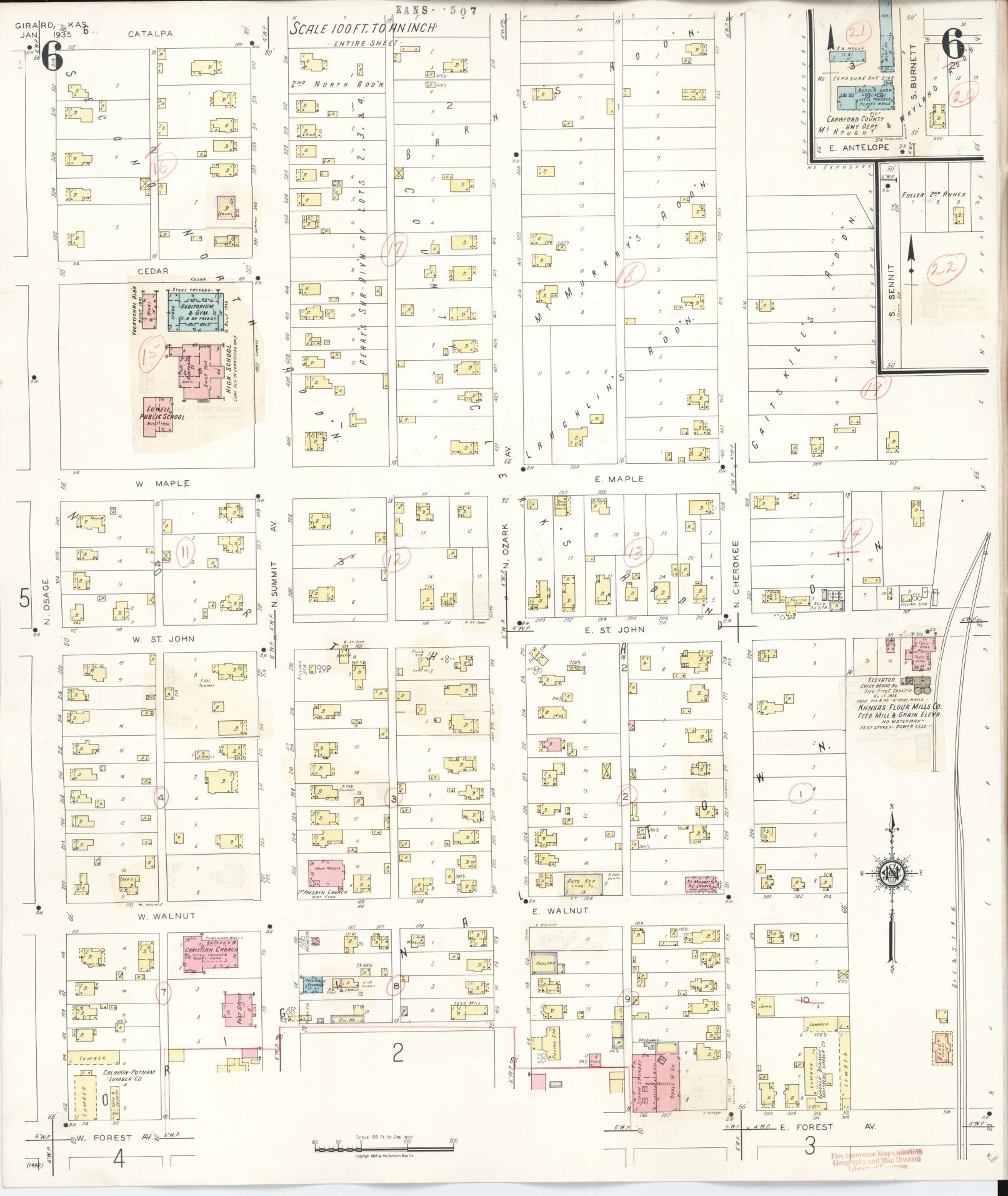 Sanborn Fire Insurance Map from Girard, Crawford County, Kansas (1943), Sheet #0006 - Complete Map Set gallery image, historic Sanborn map, vintage wall art, Kansas Kansas