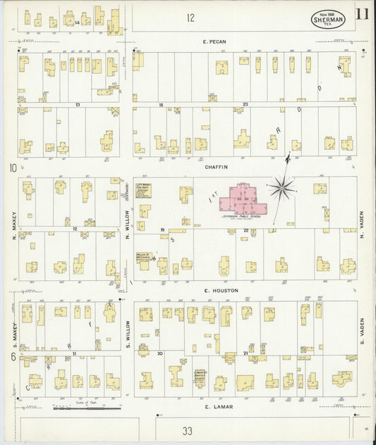 Sanborn Fire Insurance Map from Sherman, Grayson County, Texas (1908), Sheet #0011 - Historic Sanborn Fire Insurance Map Print, vintage old map wall art, antique decor, genealogy gift, Texas Texas map