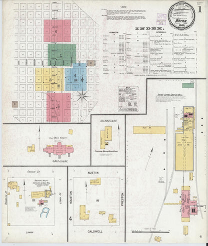 Sanborn Fire Insurance Map from Bryan, Brazos County, Texas (1901), Sheet #0001 - Historic Sanborn Fire Insurance Map Print, vintage old map wall art, antique decor, genealogy gift, Texas Texas map