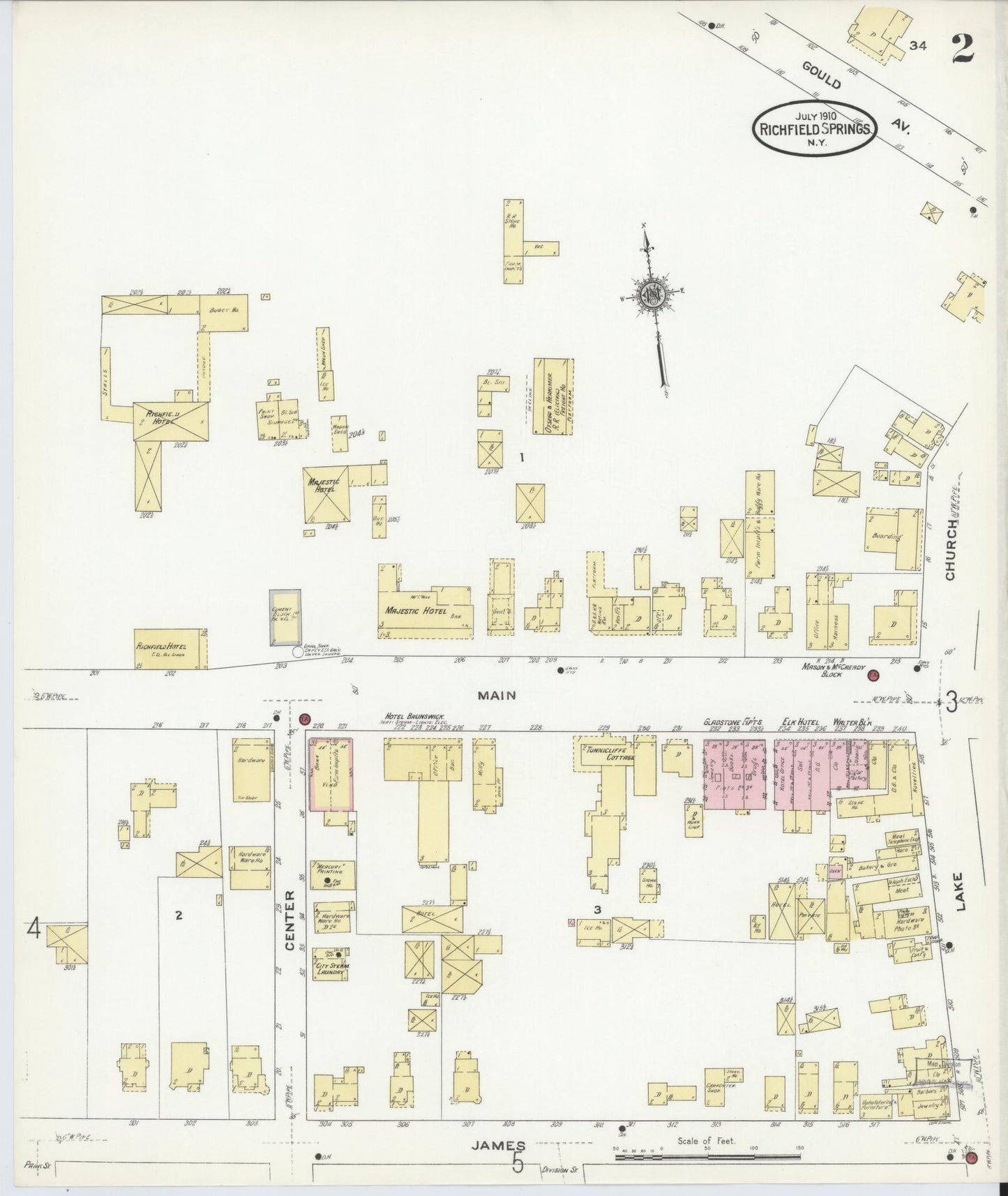 Sanborn Fire Insurance Map from Richfield Springs, Otsego County, New York (1910), Sheet #0002 - Historic Sanborn Fire Insurance Map Print, vintage old map wall art, antique decor, genealogy gift, New York New York map