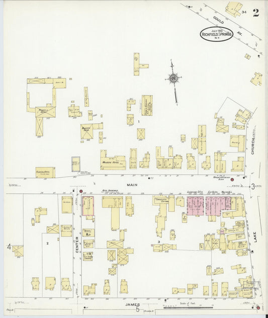 Sanborn Fire Insurance Map from Richfield Springs, Otsego County, New York (1910), Sheet #0002 - Historic Sanborn Fire Insurance Map Print, vintage old map wall art, antique decor, genealogy gift, New York New York map