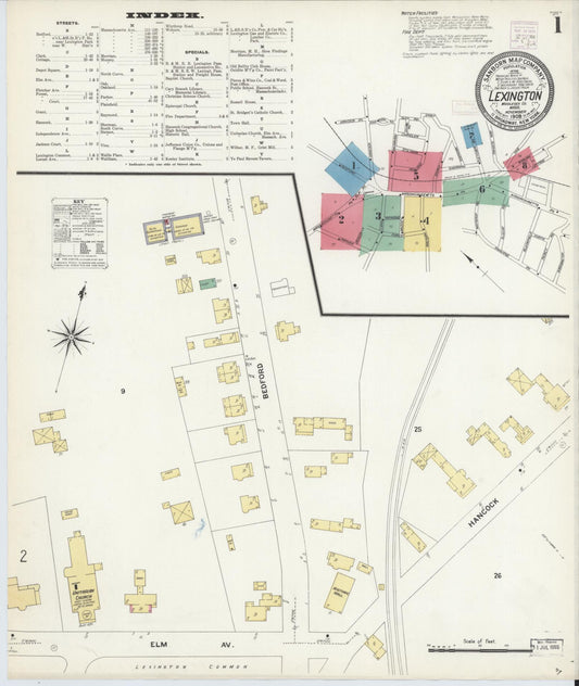 Sanborn Fire Insurance Map from Lexington, Middlesex County, Massachusetts (1908), Sheet #0001 - Complete Map Set gallery image, historic Sanborn map, vintage wall art, Massachusetts Massachusetts