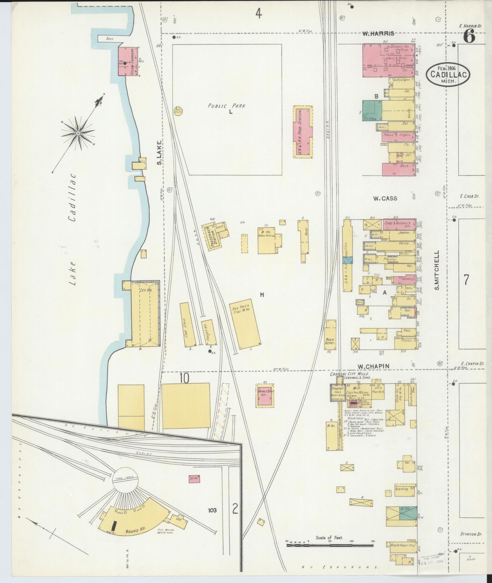 Sanborn Fire Insurance Map from Cadillac, Wexford County, Michigan (1906), Sheet #0006 - Complete Map Set gallery image, historic Sanborn map, vintage wall art, Michigan Michigan