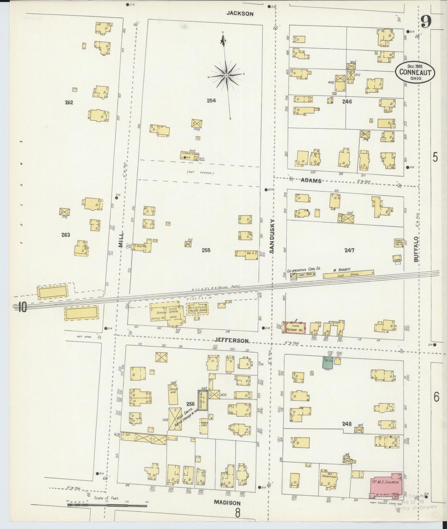 Sanborn Fire Insurance Map from Conneaut, Ashtabula County, Ohio (1902), Sheet #0009 - Historic Sanborn Fire Insurance Map Print, vintage old map wall art, antique decor, genealogy gift, Ohio Ohio map