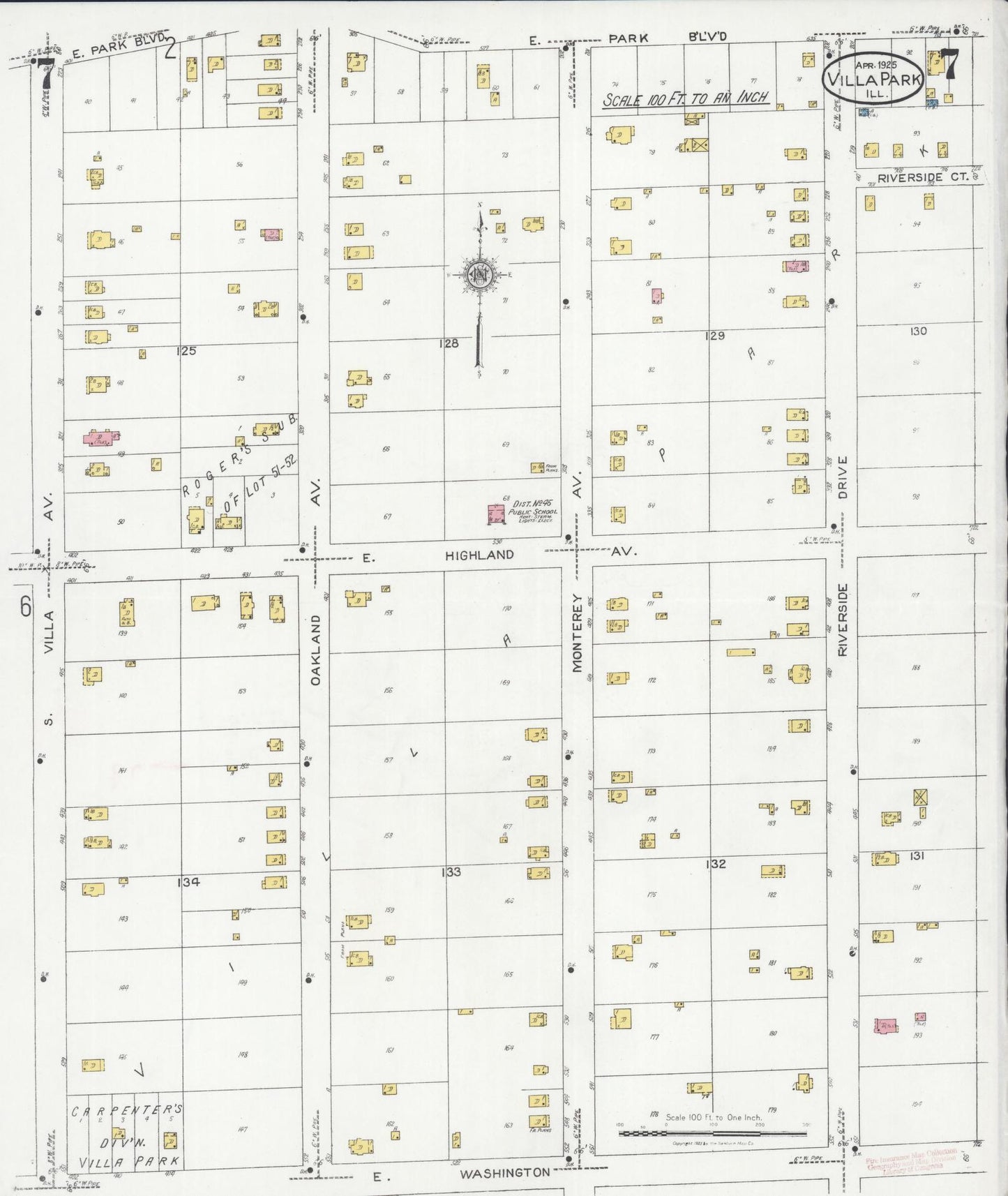 Sanborn Fire Insurance Map from Villa Park, Du Page County, Illinois (1925), Sheet #0007 - Complete Map Set gallery image, historic Sanborn map, vintage wall art, Illinois Illinois