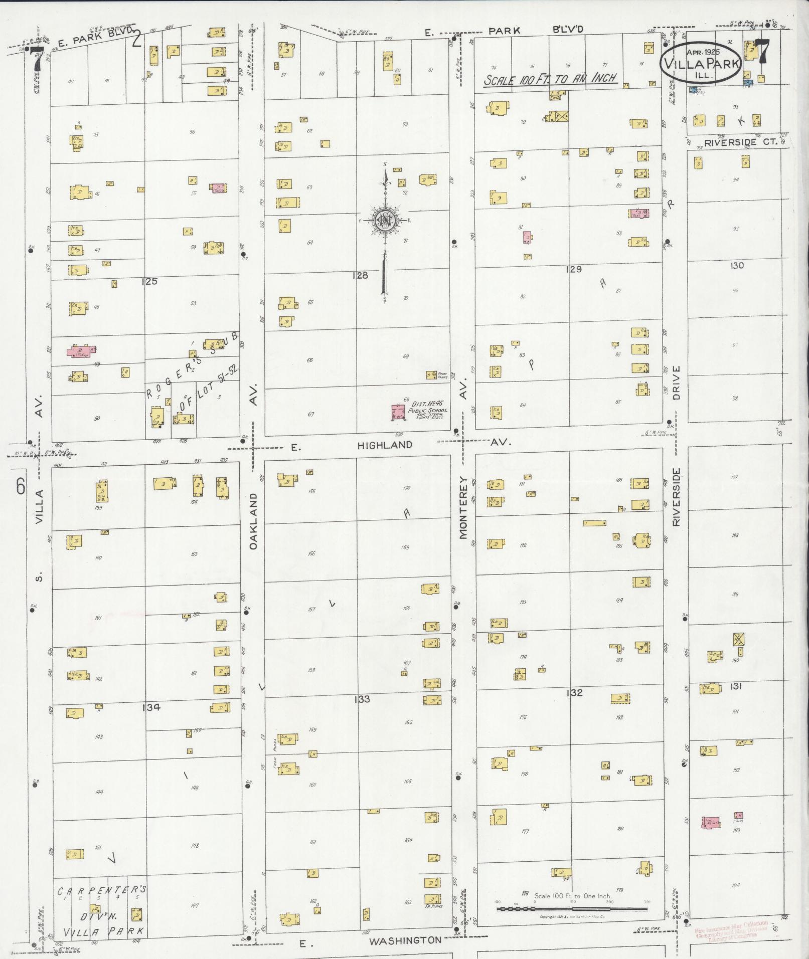 Sanborn Fire Insurance Map from Villa Park, Du Page County, Illinois (1925), Sheet #0007 - Complete Map Set gallery image, historic Sanborn map, vintage wall art, Illinois Illinois
