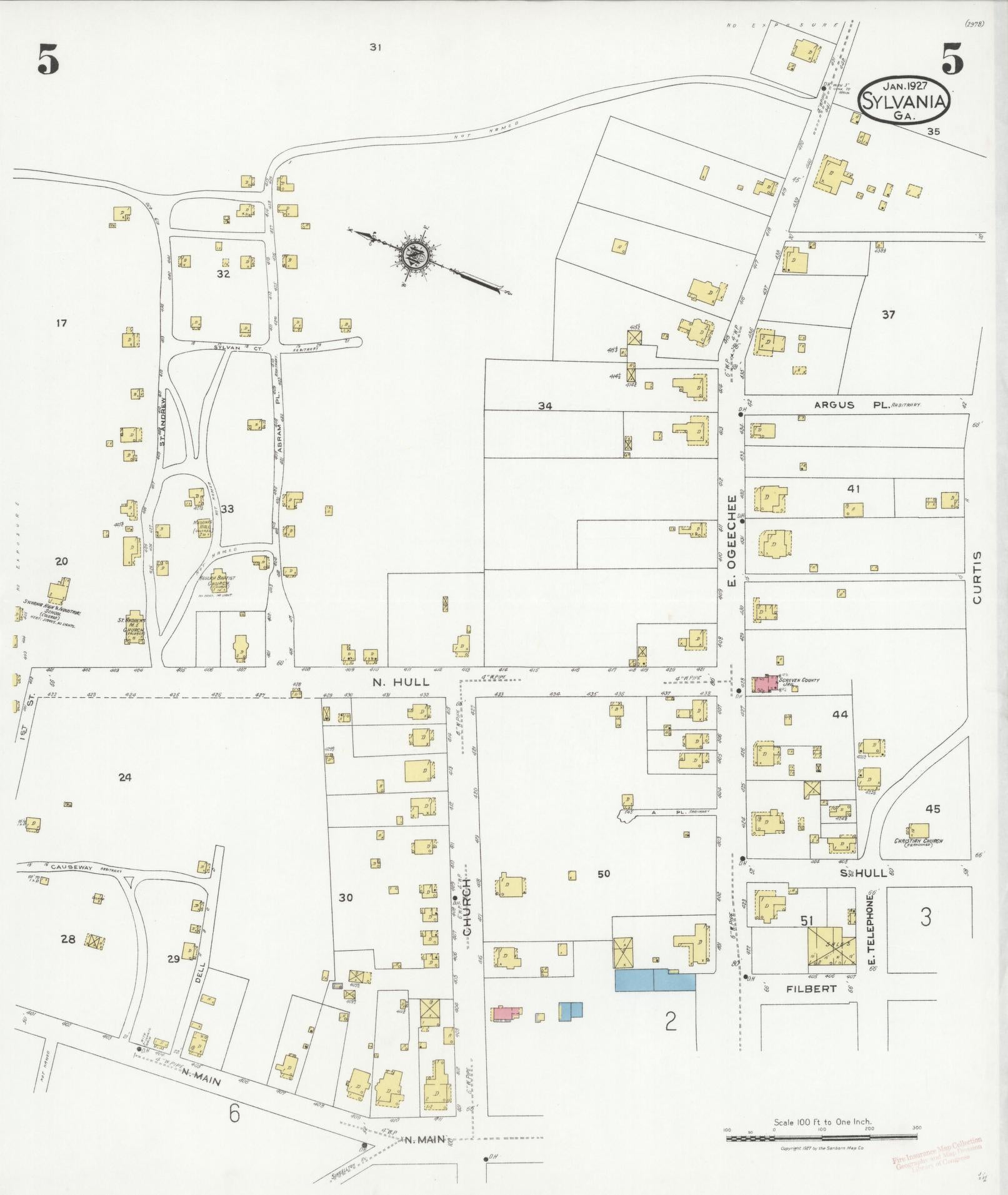 Sanborn Fire Insurance Map from Sylvania, Screven County, Georgia (1927), Sheet #0005 - Complete Map Set gallery image, historic Sanborn map, vintage wall art, Georgia Georgia