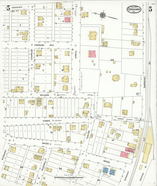 Sanborn Fire Insurance Map from Graham, Tazewell County, Virginia (1923), Sheet #0005 - Historic Sanborn Fire Insurance Map Print, vintage old map wall art, antique decor, genealogy gift, Virginia Virginia map