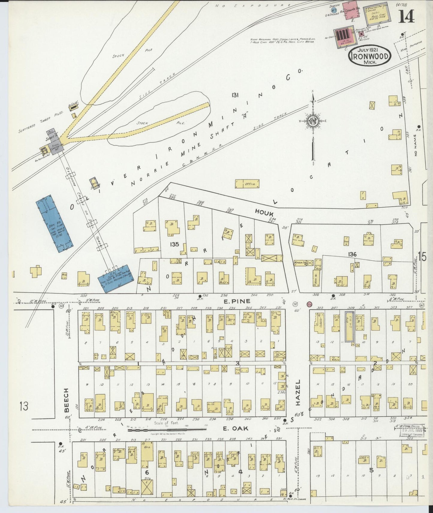 Sanborn Fire Insurance Map from Ironwood, Gogebic County, Michigan (1921), Sheet #0014 - Complete Map Set gallery image, historic Sanborn map, vintage wall art, Michigan Michigan