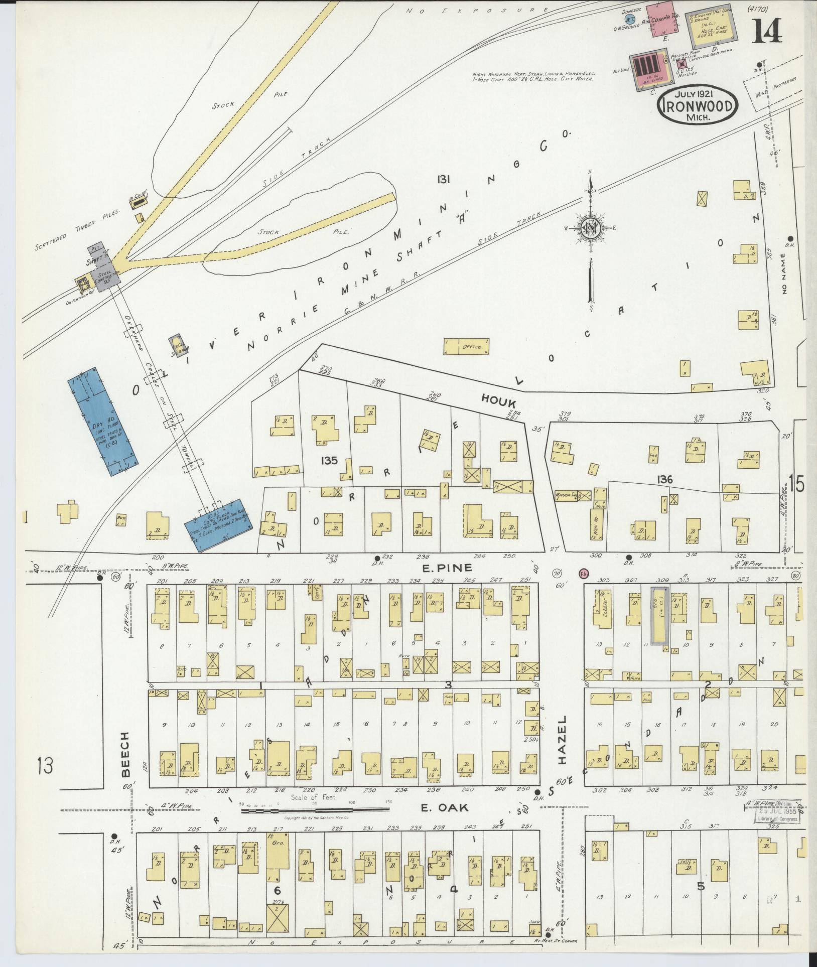 Sanborn Fire Insurance Map from Ironwood, Gogebic County, Michigan (1921), Sheet #0014 - Complete Map Set gallery image, historic Sanborn map, vintage wall art, Michigan Michigan