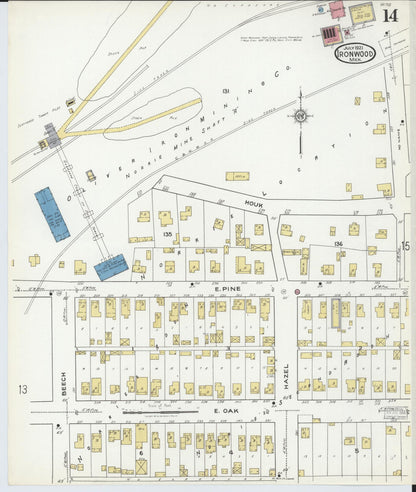 Sanborn Fire Insurance Map from Ironwood, Gogebic County, Michigan (1921), Sheet #0014 - Complete Map Set gallery image, historic Sanborn map, vintage wall art, Michigan Michigan