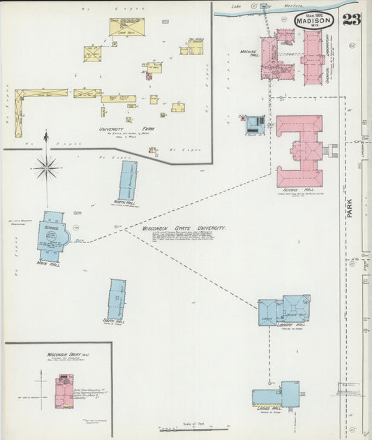 Sanborn Fire Insurance Map from Madison, Dane County, Wisconsin (1892), Sheet #0023 - Historic Sanborn Fire Insurance Map Print, vintage old map wall art, antique decor, genealogy gift, Wisconsin Wisconsin map