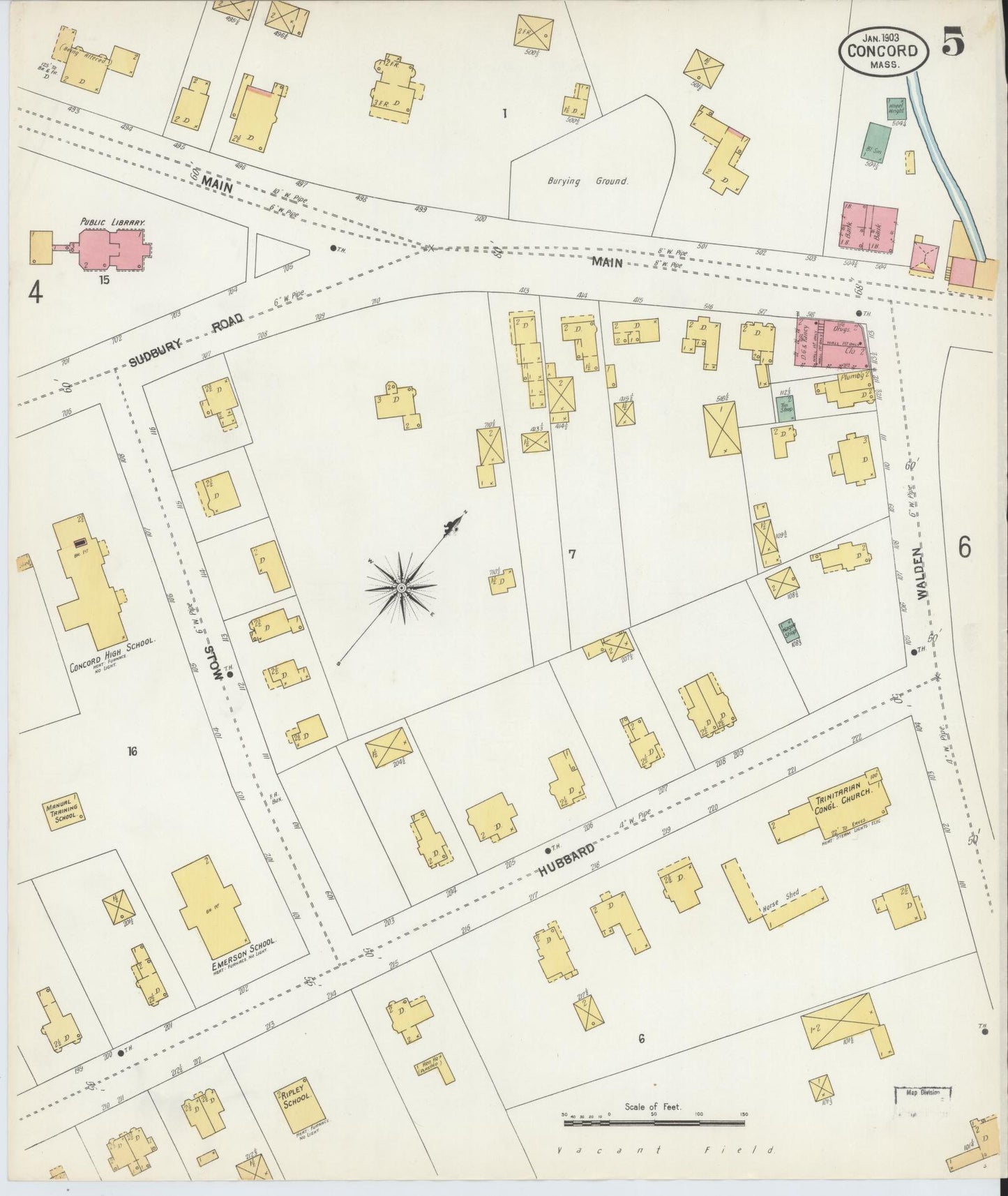 Sanborn Fire Insurance Map from Concord, Middlesex County, Massachusetts (1903), Sheet #0005 - Historic Sanborn Fire Insurance Map Print, vintage old map wall art, antique decor, genealogy gift, Massachusetts Massachusetts map