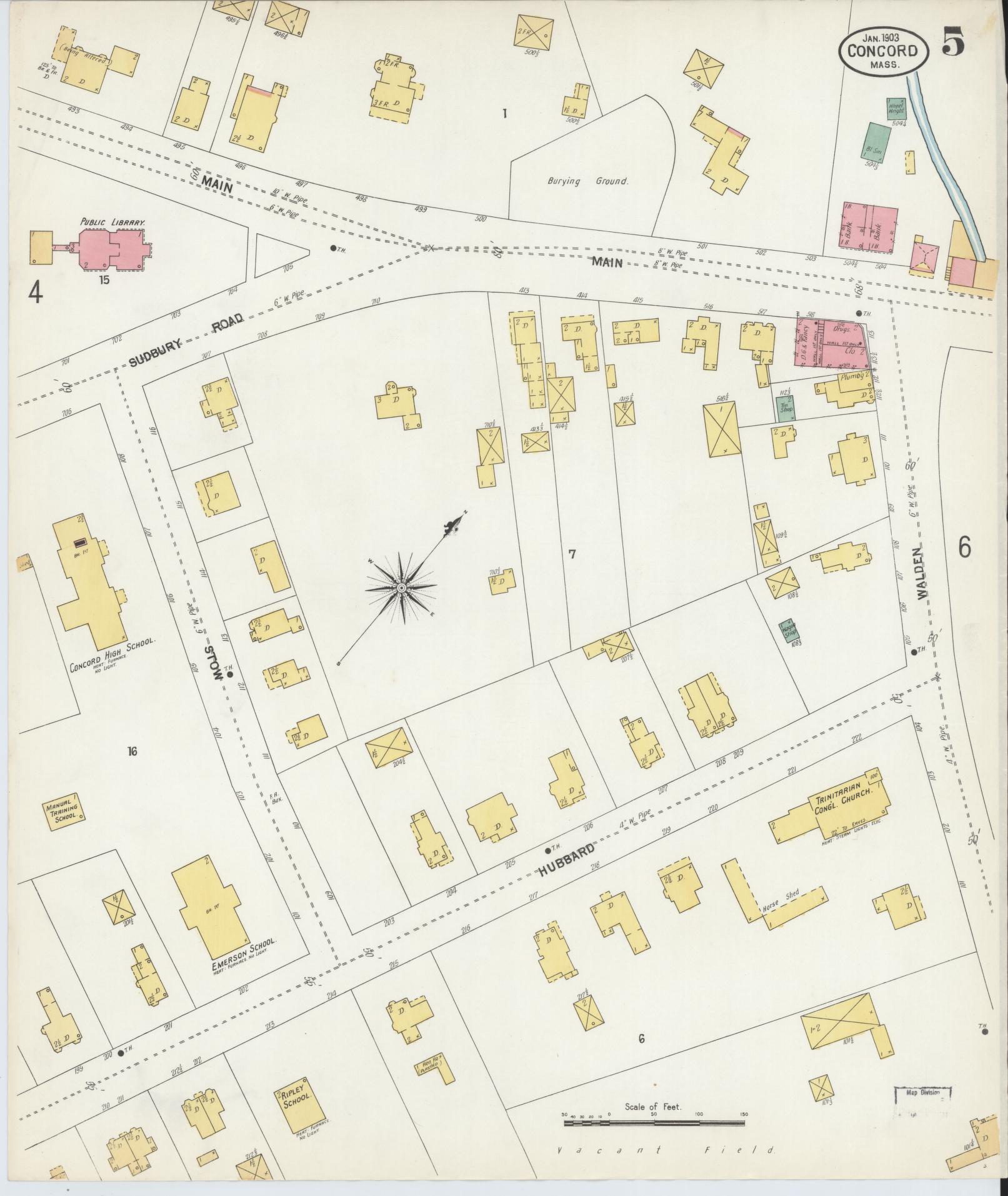 Sanborn Fire Insurance Map from Concord, Middlesex County, Massachusetts (1903), Sheet #0005 - Historic Sanborn Fire Insurance Map Print, vintage old map wall art, antique decor, genealogy gift, Massachusetts Massachusetts map