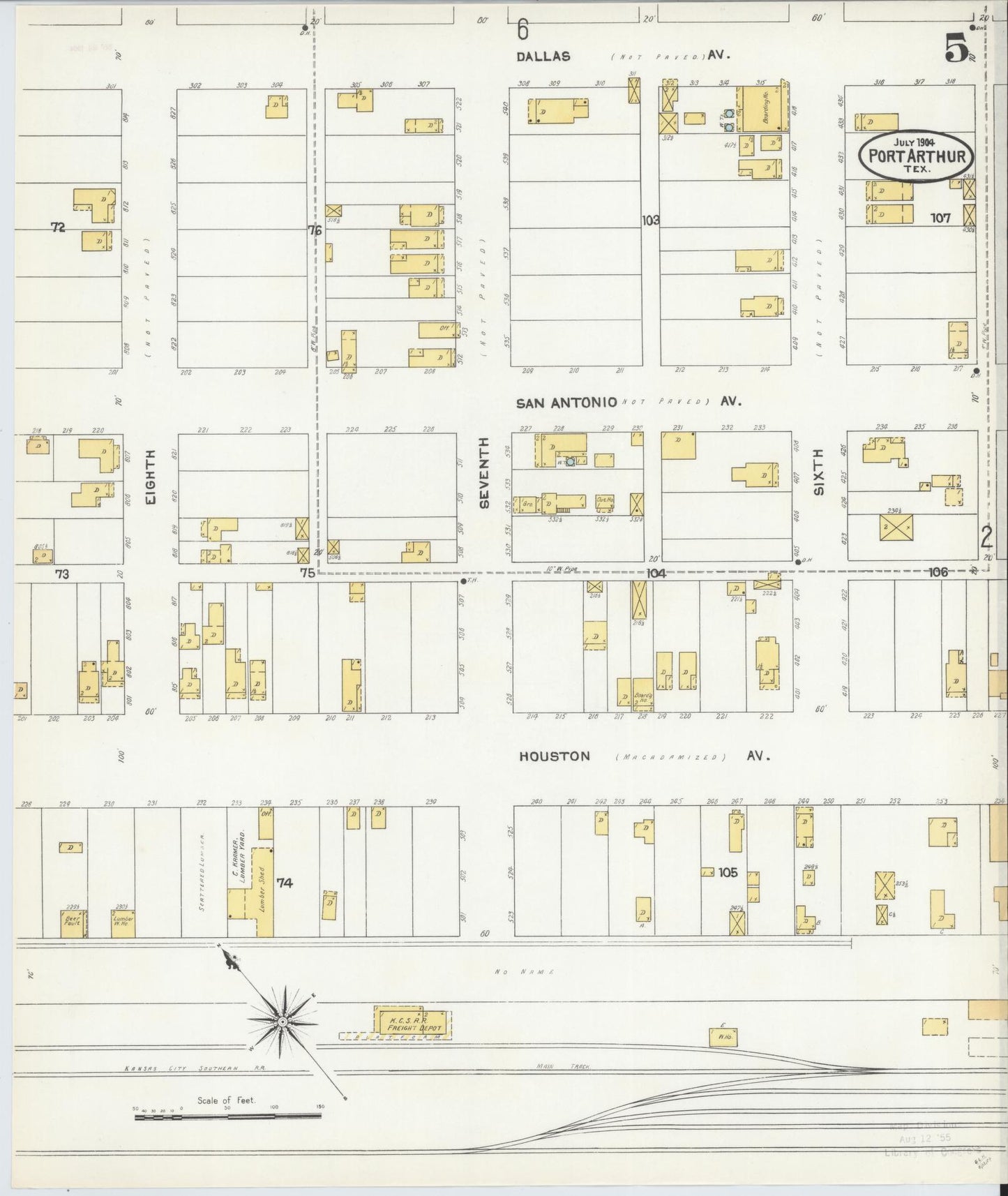 Sanborn Fire Insurance Map from Port Arthur, Jefferson County, Texas (1904), Sheet #0005 - Complete Map Set gallery image, historic Sanborn map, vintage wall art, Texas Texas