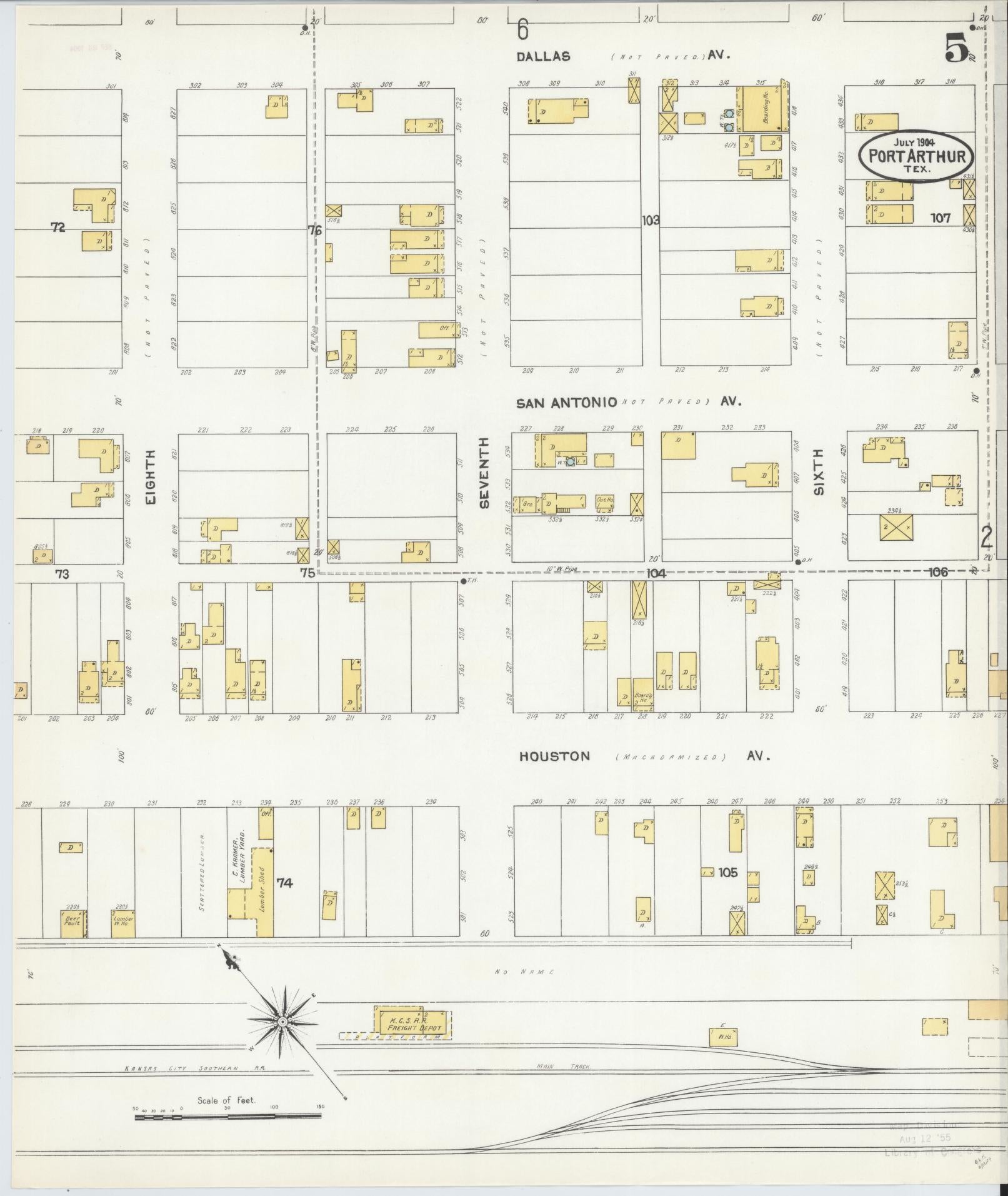 Sanborn Fire Insurance Map from Port Arthur, Jefferson County, Texas (1904), Sheet #0005 - Complete Map Set gallery image, historic Sanborn map, vintage wall art, Texas Texas