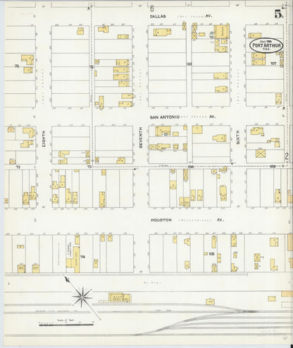 Sanborn Fire Insurance Map from Port Arthur, Jefferson County, Texas (1904), Sheet #0005 - Complete Map Set gallery image, historic Sanborn map, vintage wall art, Texas Texas