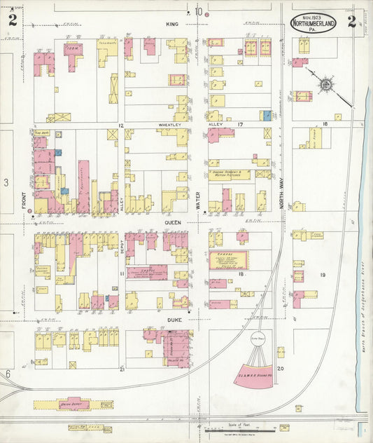 Sanborn Fire Insurance Map from Northumberland, Northumberland County, Pennsylvania (1923), Sheet #0002 - Historic Sanborn Fire Insurance Map Print, vintage old map wall art, antique decor, genealogy gift, Pennsylvania Pennsylvania map