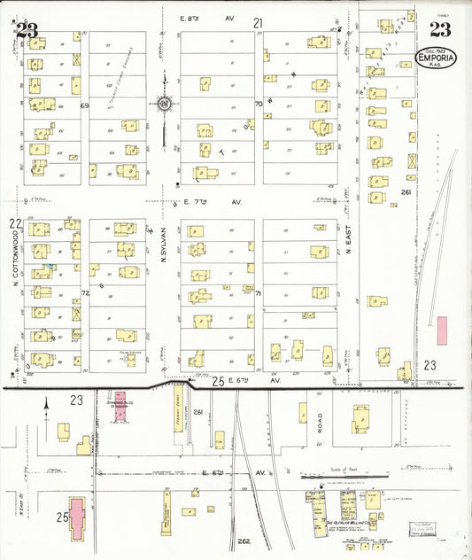 Sanborn Fire Insurance Map from Emporia, Lyon County, Kansas (1923), Sheet #0023 - Historic Sanborn Fire Insurance Map Print, vintage old map wall art, antique decor, genealogy gift, Kansas Kansas map