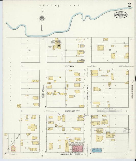 Sanborn Fire Insurance Map from Wakefield, Gogebic County, Michigan (1917), Sheet #0002 - Historic Sanborn Fire Insurance Map Print, vintage old map wall art, antique decor, genealogy gift, Michigan Michigan map