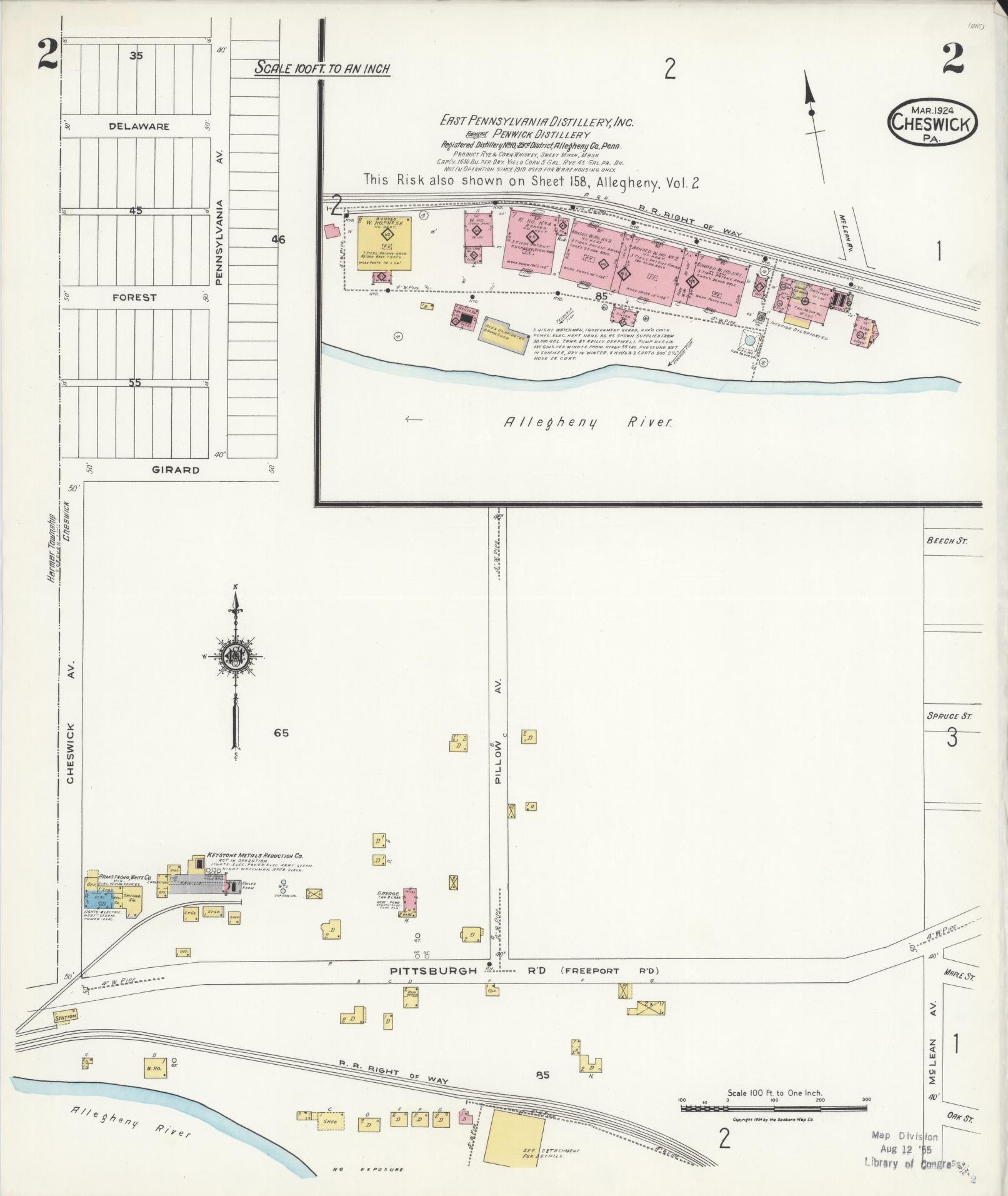 Sanborn Fire Insurance Map from Cheswick, Allegheny County, Pennsylvania (1924), Sheet #0002 - Historic Sanborn Fire Insurance Map Print, vintage old map wall art, antique decor, genealogy gift, Pennsylvania Pennsylvania map