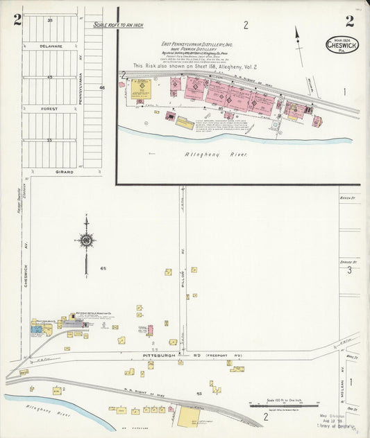 Sanborn Fire Insurance Map from Cheswick, Allegheny County, Pennsylvania (1924), Sheet #0002 - Historic Sanborn Fire Insurance Map Print, vintage old map wall art, antique decor, genealogy gift, Pennsylvania Pennsylvania map